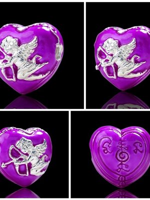 ครูบาแบ่ง วัดบ้านโตนด หัวใจกามเทพสื่อรัก เนื้อสัมฤทธิ์ ชุบเงิน ลงยาม่วง KM084