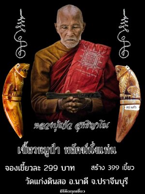 เขี้ยวหมูป่า พยัคฆ์นั่งแท่น หลวงปู่แก้ว สุทธิญาโณ วัดแก่งดินสอ ปราจีนบุรี