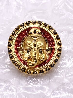 พระอาจารย์อำนาจ พระคเณศน้อย รุ่น หัวใจโภคทรัพย์ เหรียญโภคทรัพย์คเณชา เนื้อบรอนซ์ อาบทองลงยาแดง KM259